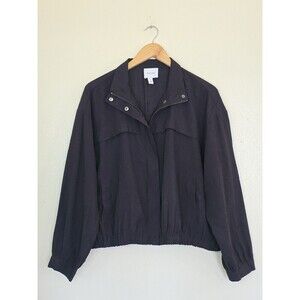 NINE WEST Drapy Utility Bomber Jacket Womens Size Large Black Lightweight
